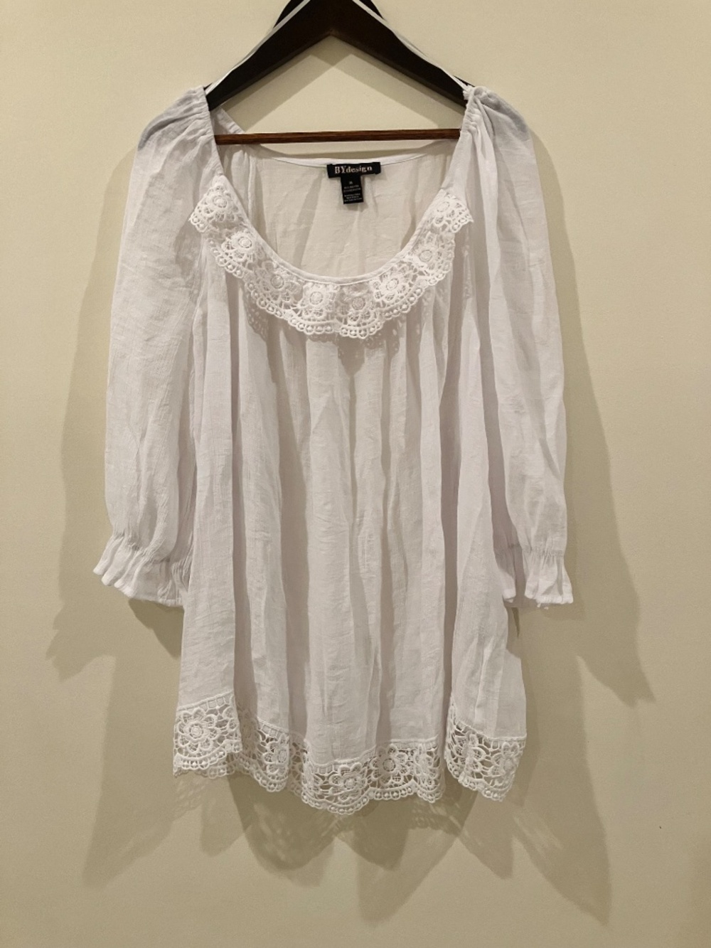 BY Design White Lace Trim Peasant Blouse